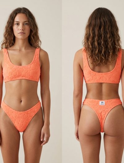 Bikini in spugna floreale - Orange Neon
