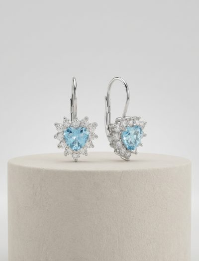Orecchini Royal Cuore con zirconi acquamarina e bianchi