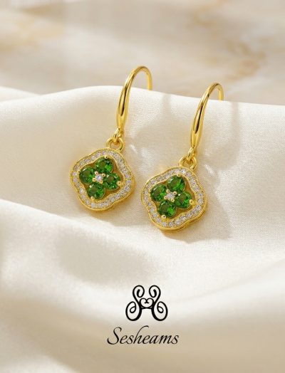 Orecchini Pendenti Quadrifoglio - Diopside