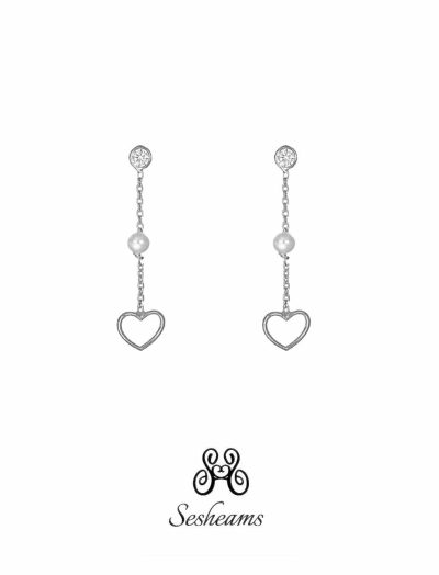Orecchini a catena con zirconi bianchi e cuore in Argento 925