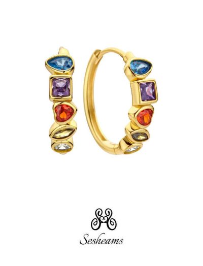 Orecchini a cerchio con 5 zirconi multicolor